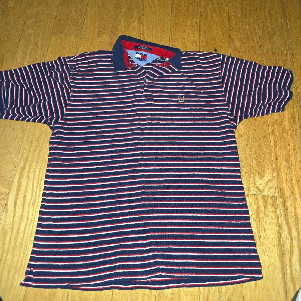 Tommy hilfiger vintage heavyweight Navy and Red Striped Polo Mens XL